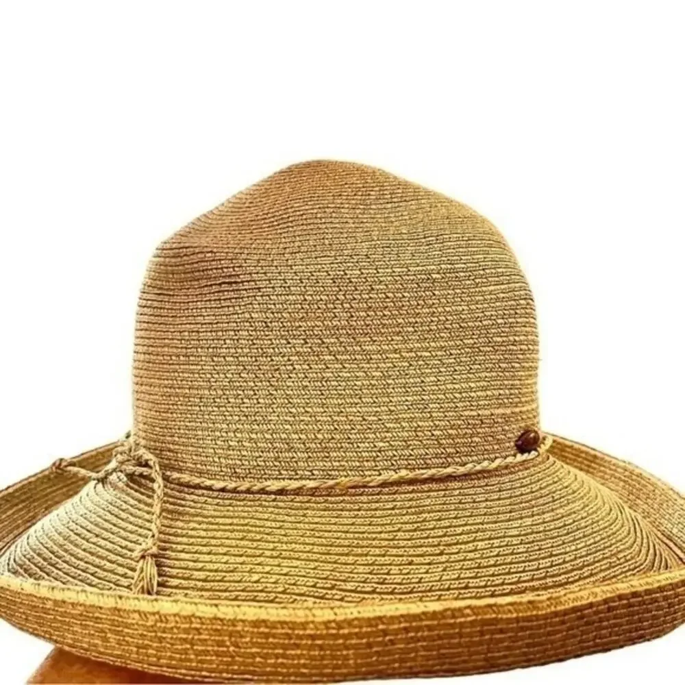 Scala Collection Women Tan Sage Green Paper Straw Sun Hat Wide Brim Beach Summer